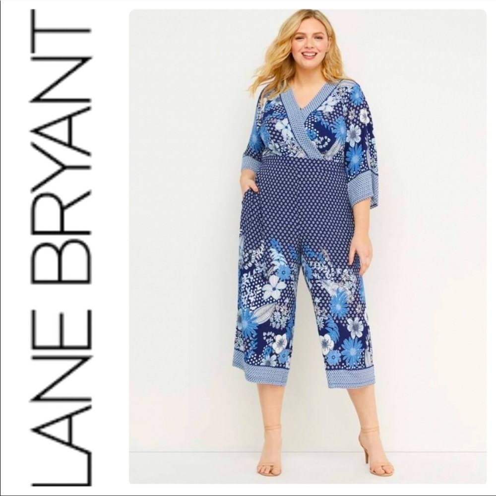 NEW LANE BRYANT Jumpsuit Kimono Floral Print Cropped Wide Leg Women's Size 14